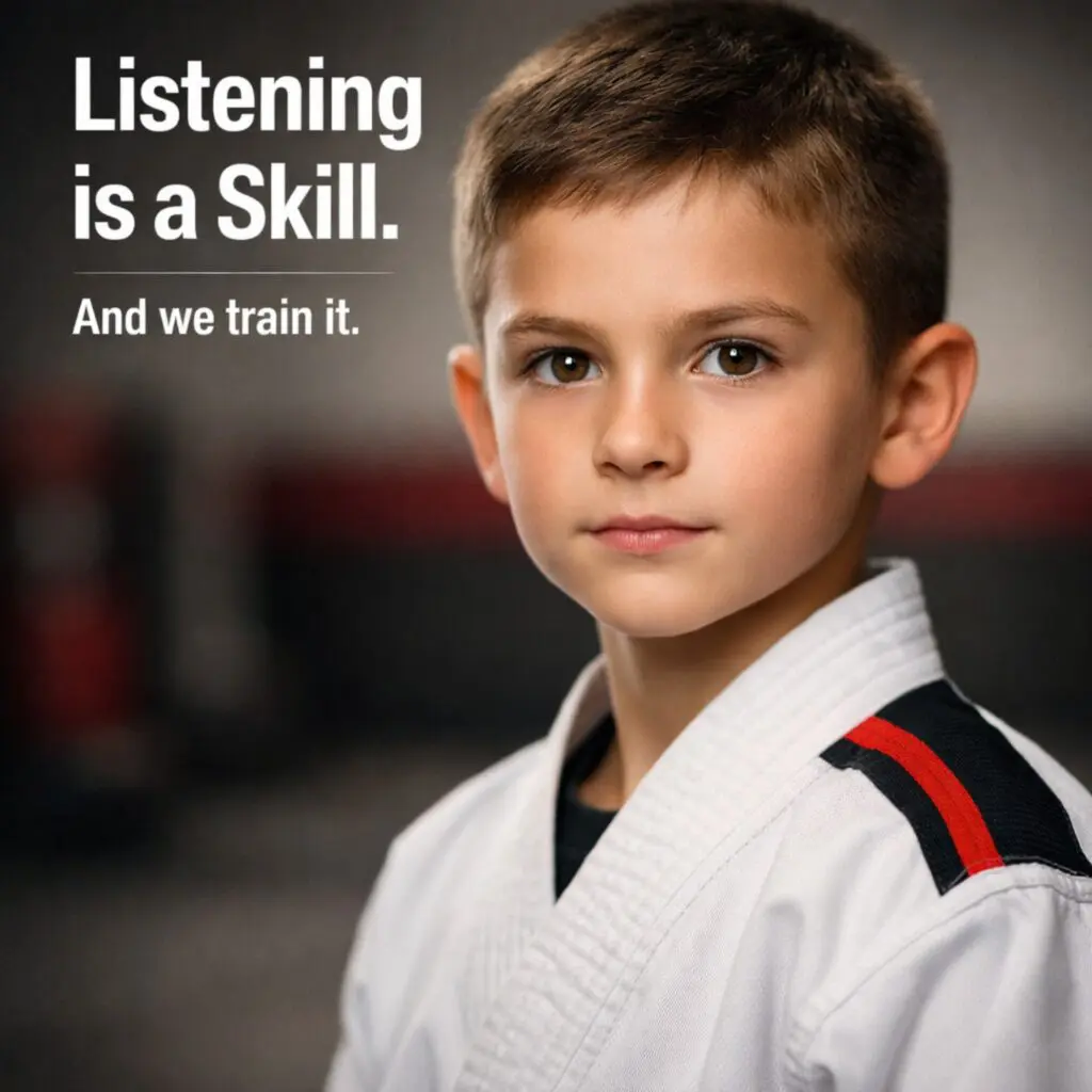 kids learning to listen and follow directions in martial arts class Port Washington WI